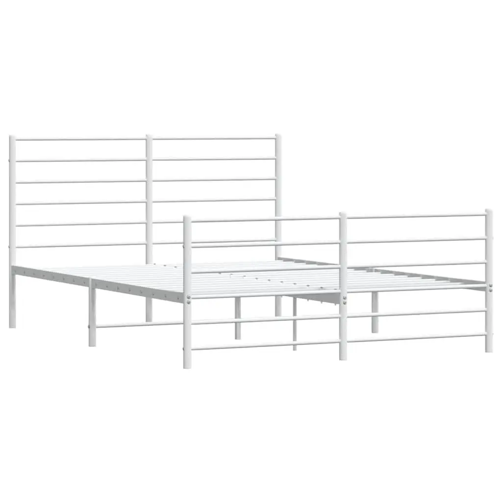 Metal Bed Frame 150x200 cm with Footboard Headboard White Steel Bedroom