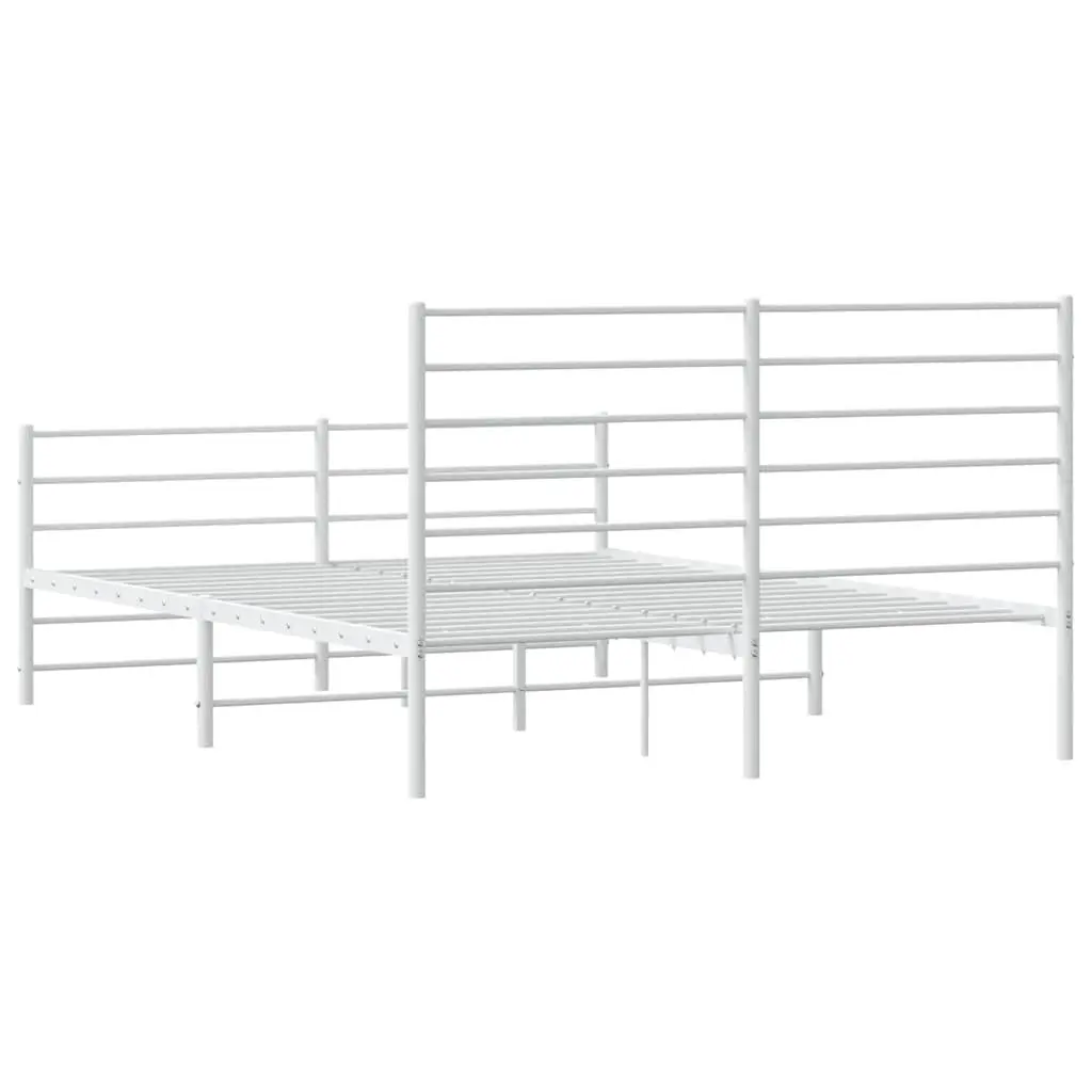 Metal Bed Frame 150x200 cm with Footboard Headboard White Steel Bedroom