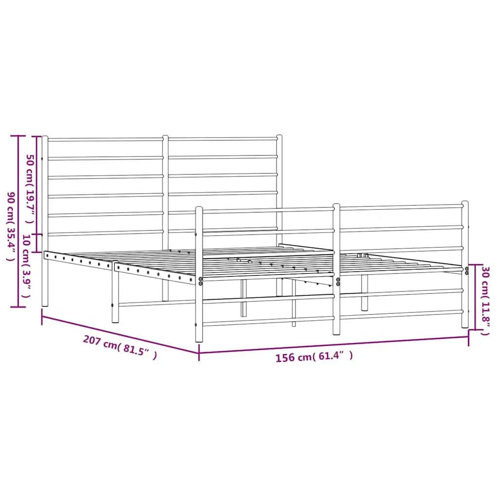 Metal Bed Frame 150x200 cm with Footboard Headboard White Steel Bedroom