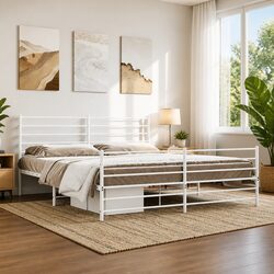 Metal Bed Frame King Size 183x203 cm with Footboard Headboard White Bedroom