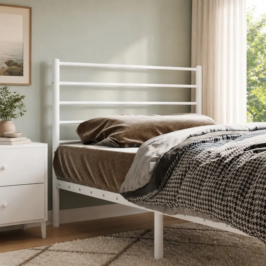 White Metal Bed Headboard 90cm Sturdy Powder Coated Steel Frame Support
