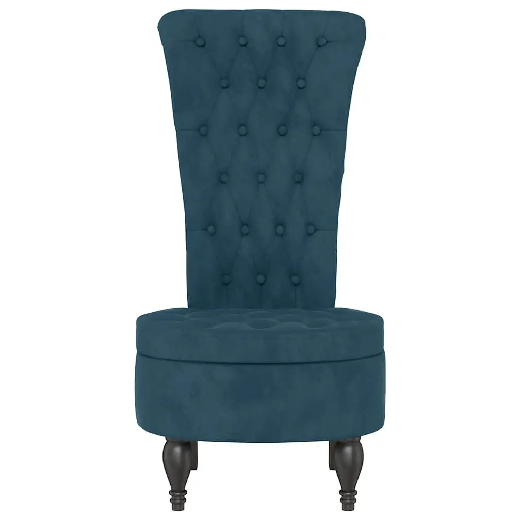 High Back Arm Chair Blue Velvet Padded Seat Button Tufted Living Room Furniture