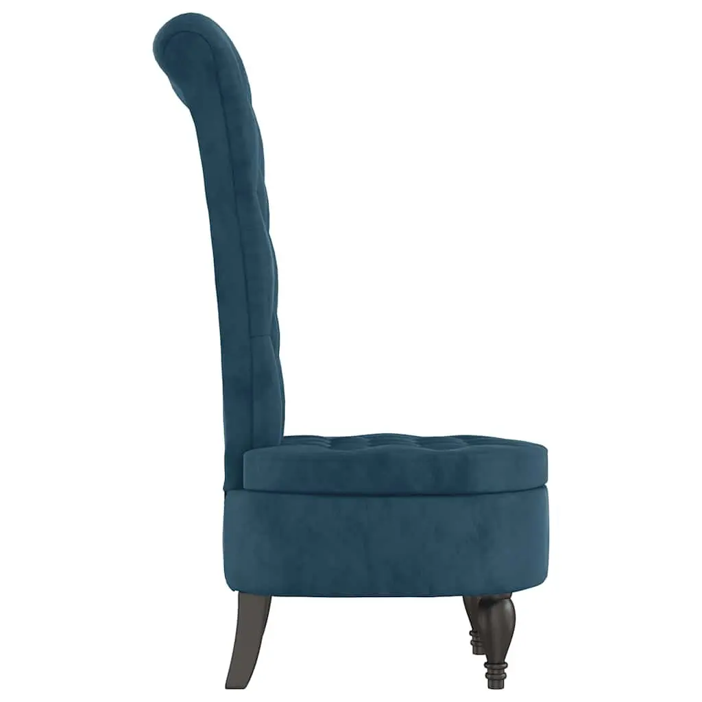 High Back Arm Chair Blue Velvet Padded Seat Button Tufted Living Room Furniture