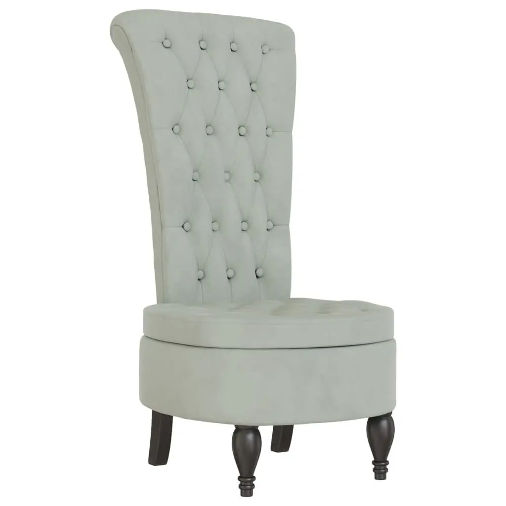 Light Grey Velvet High Back Armchair Button Tufted Accent Chair