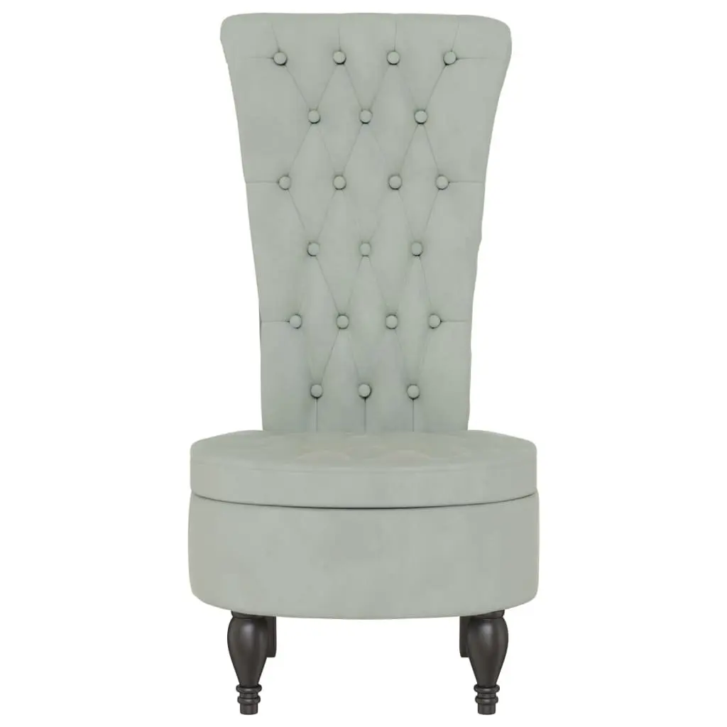 Light Grey Velvet High Back Armchair Button Tufted Accent Chair