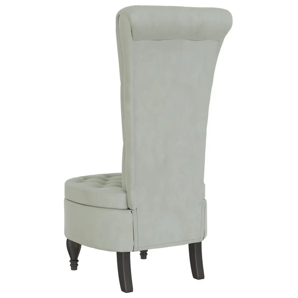 Light Grey Velvet High Back Armchair Button Tufted Accent Chair