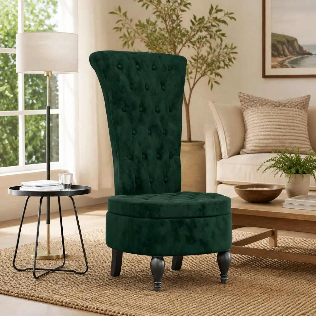 High Back Accent Chair Dark Green Velvet Button Tufted Design Living Room