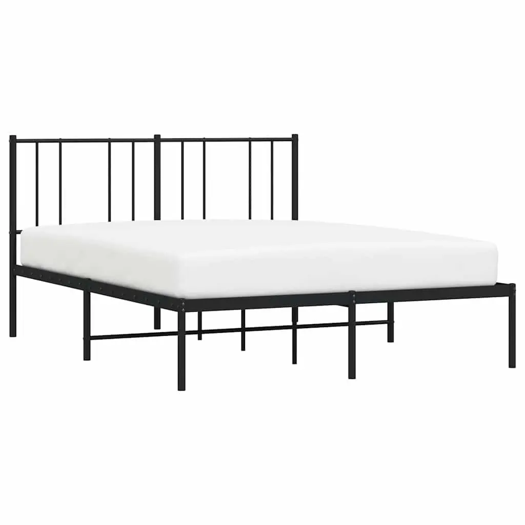 Metal Bed Frame Slatted Base with Headboard 135x190 cm Black