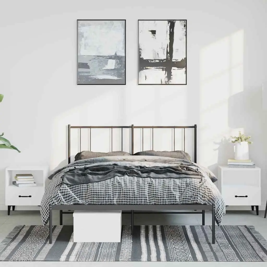 Metal Bed Frame Slatted Base with Headboard 135x190 cm Black