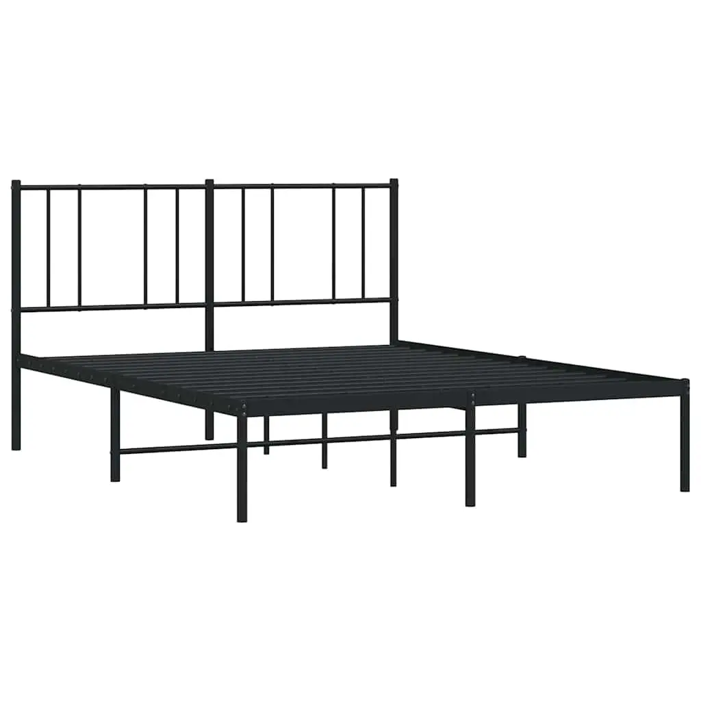 Metal Bed Frame Slatted Base with Headboard 135x190 cm Black