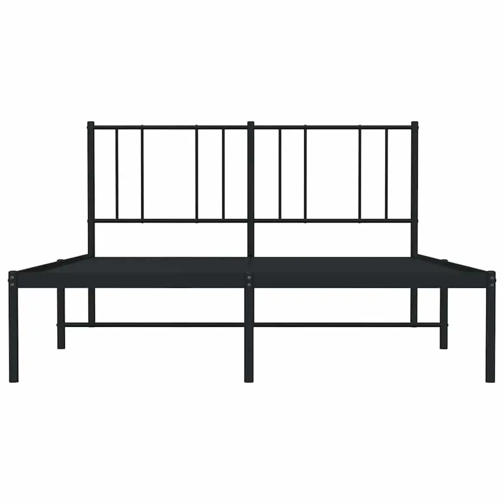 Metal Bed Frame Slatted Base with Headboard 135x190 cm Black