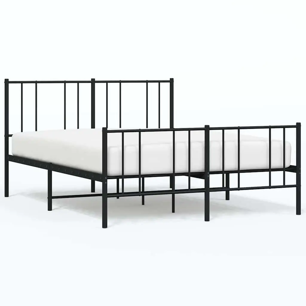 Black Metal Bed Frame 135x190 cm with Slatted Base and Footboard for Bedroom Furniture