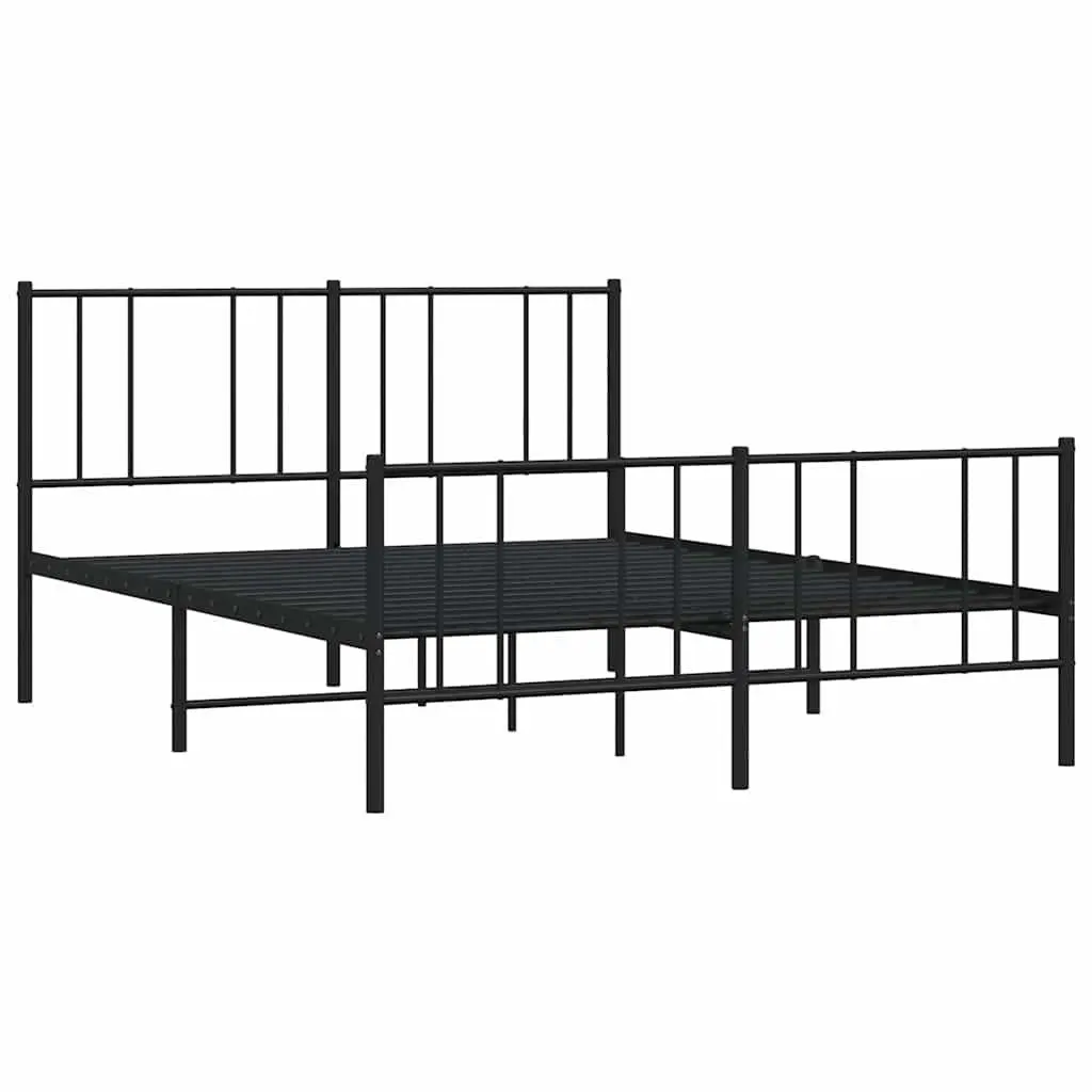 Black Metal Bed Frame 135x190 cm with Slatted Base and Footboard for Bedroom Furniture