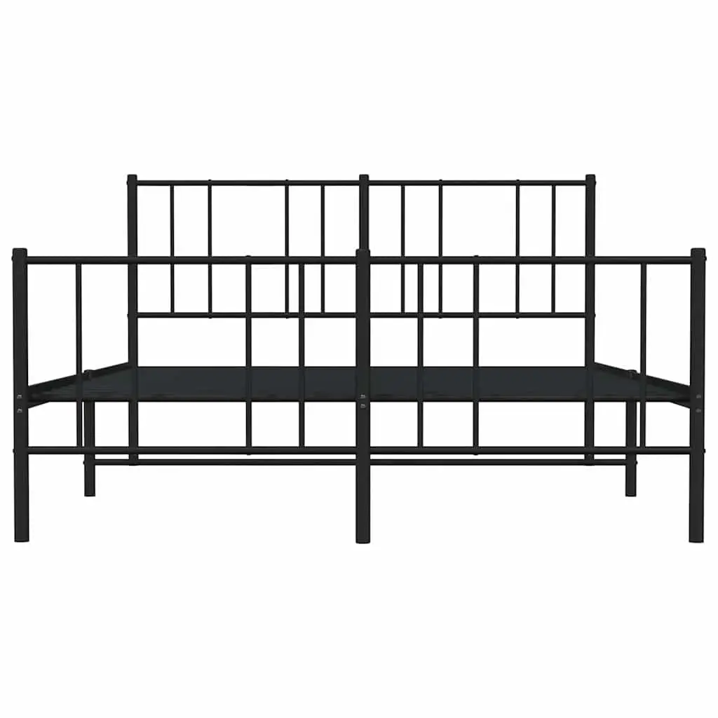 Black Metal Bed Frame 135x190 cm with Slatted Base and Footboard for Bedroom Furniture