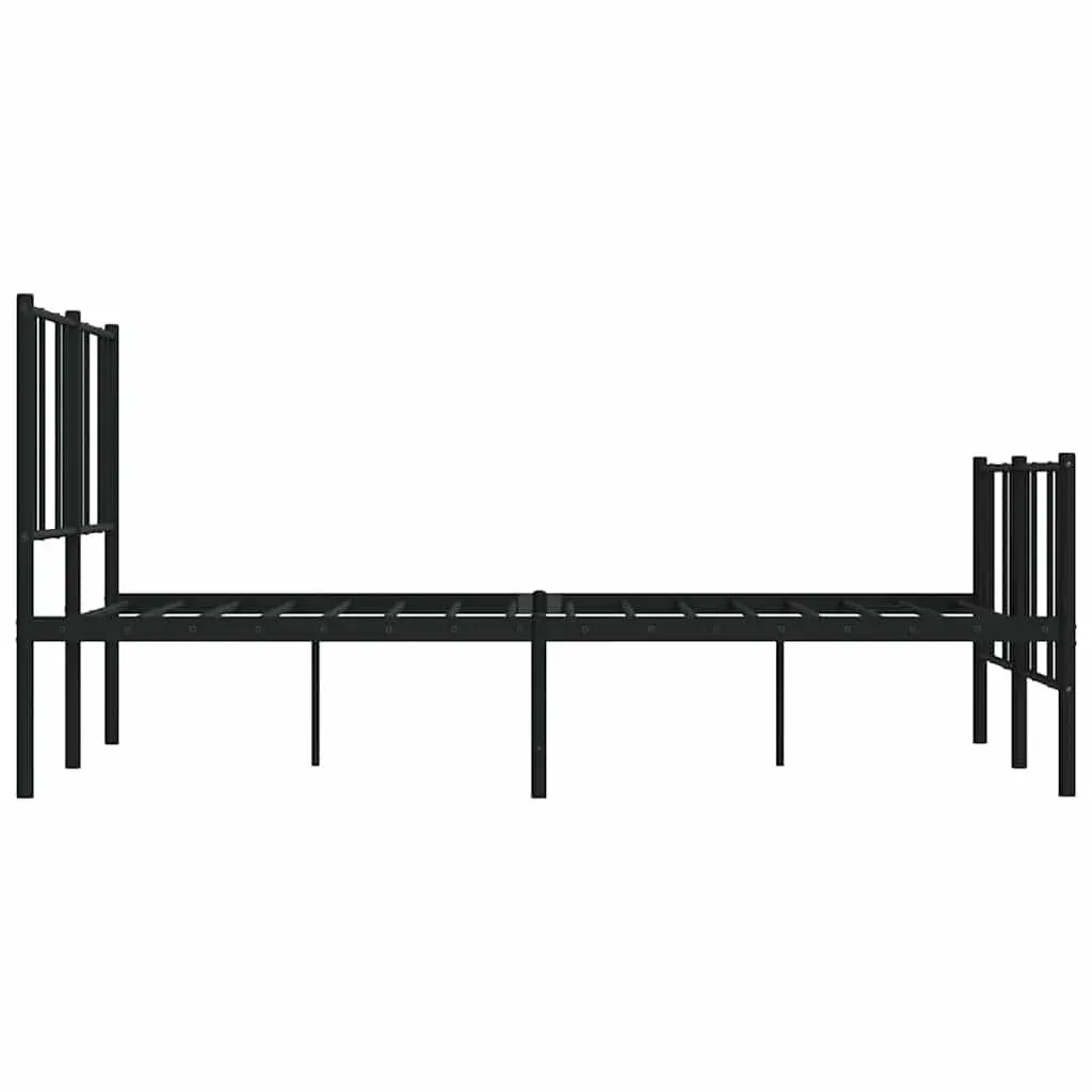 Black Metal Bed Frame 135x190 cm with Slatted Base and Footboard for Bedroom Furniture