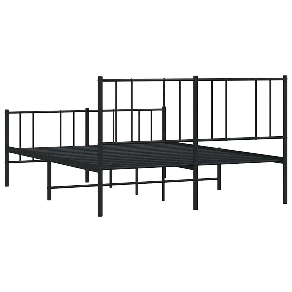 Metal Bed Frame 150x200 cm with Footboard Slatted Base Black Bedroom Furniture