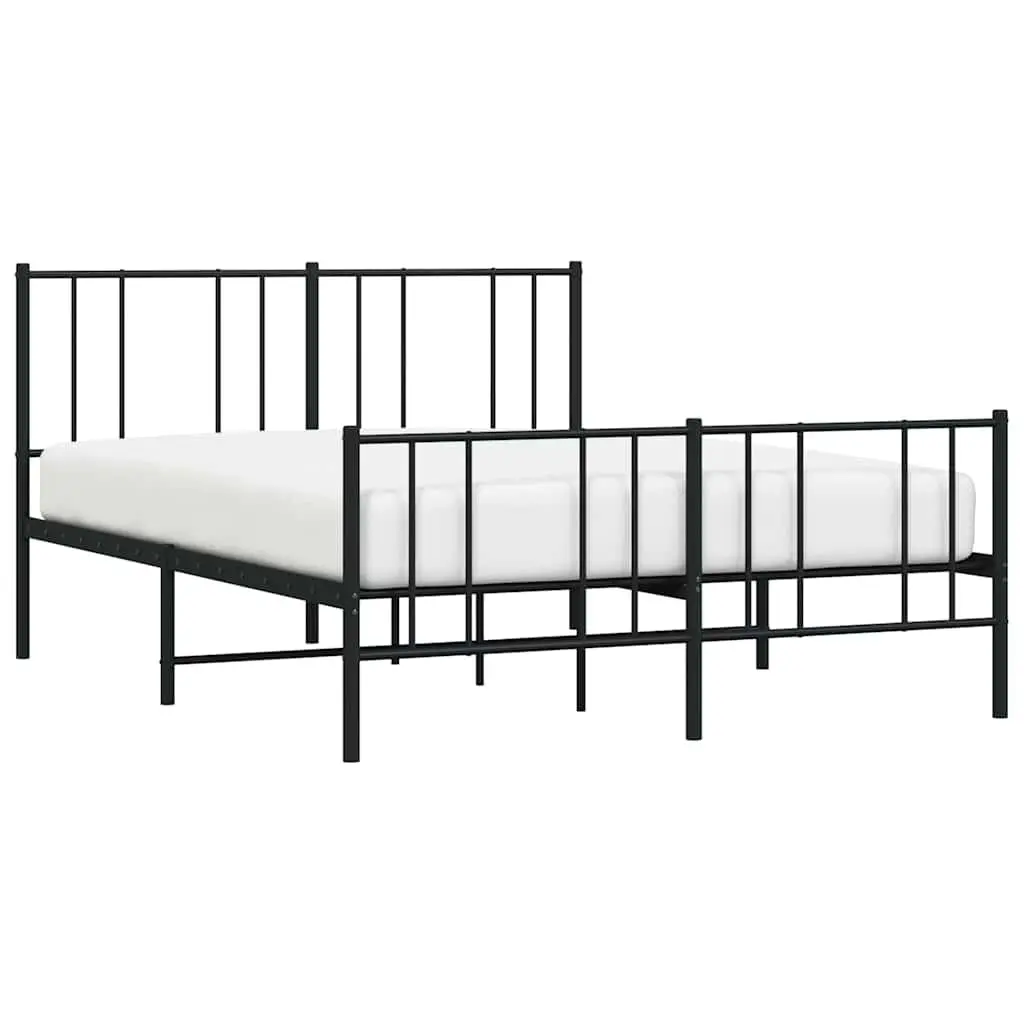 Metal Bed Frame 150x200 cm with Footboard Slatted Base Black Bedroom Furniture