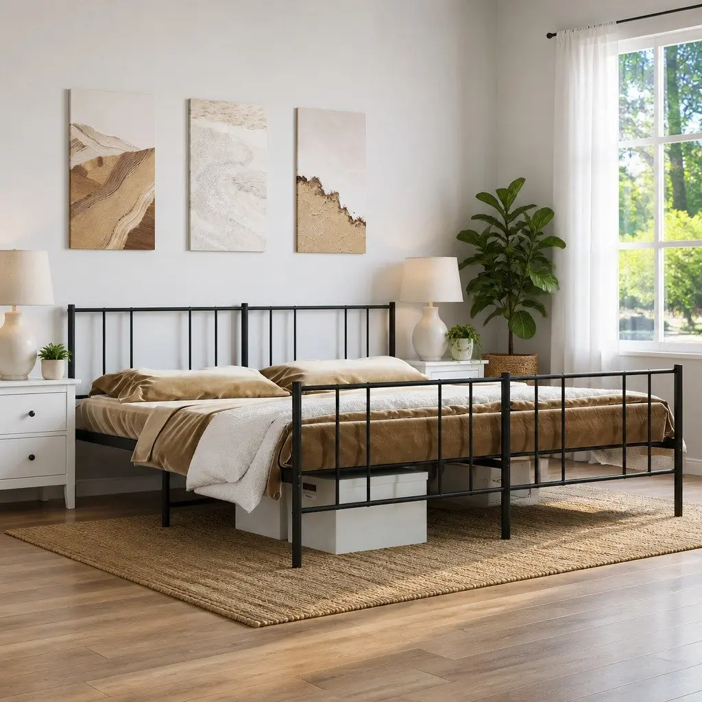 Black Metal King Size Bed Frame 183x203cm