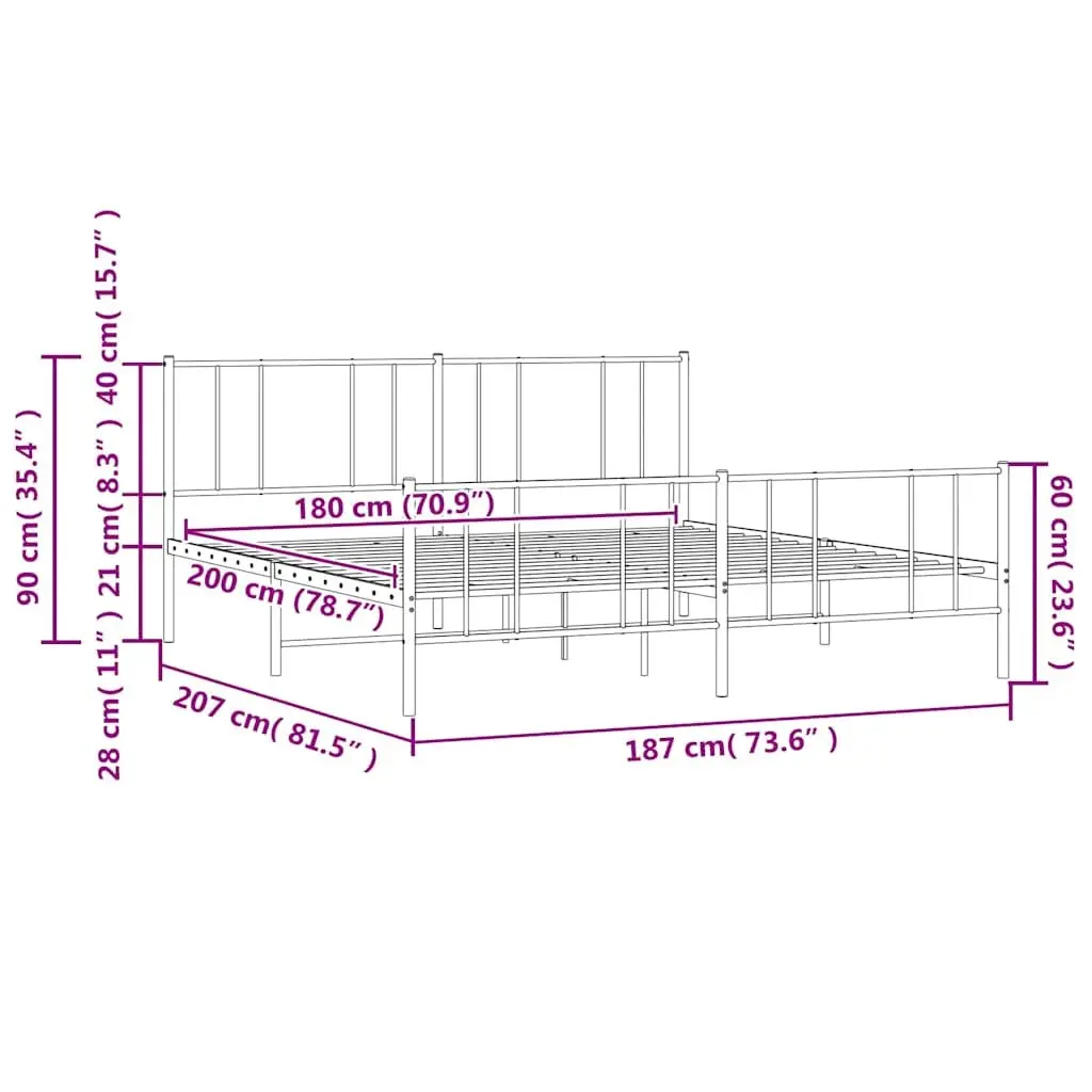 Black Metal King Size Bed Frame 183x203cm