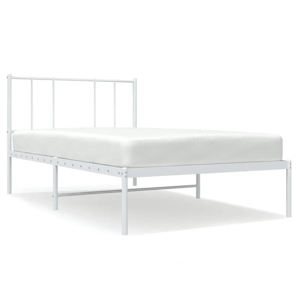 Metal Bed Frame King Single 107x203cm White Headboard Bedroom Furniture Slatted