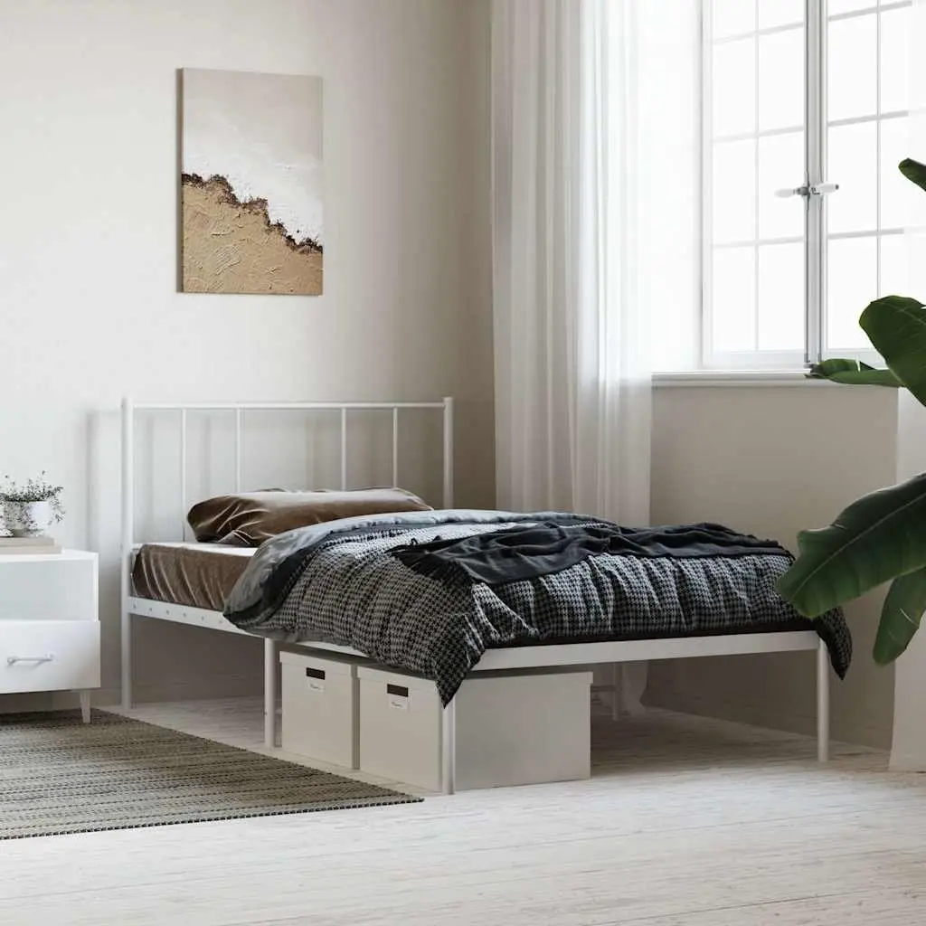 Metal Bed Frame King Single 107x203cm White Headboard Bedroom Furniture Slatted