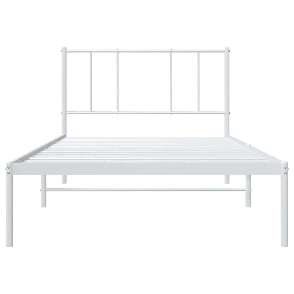 Metal Bed Frame King Single 107x203cm White Headboard Bedroom Furniture Slatted