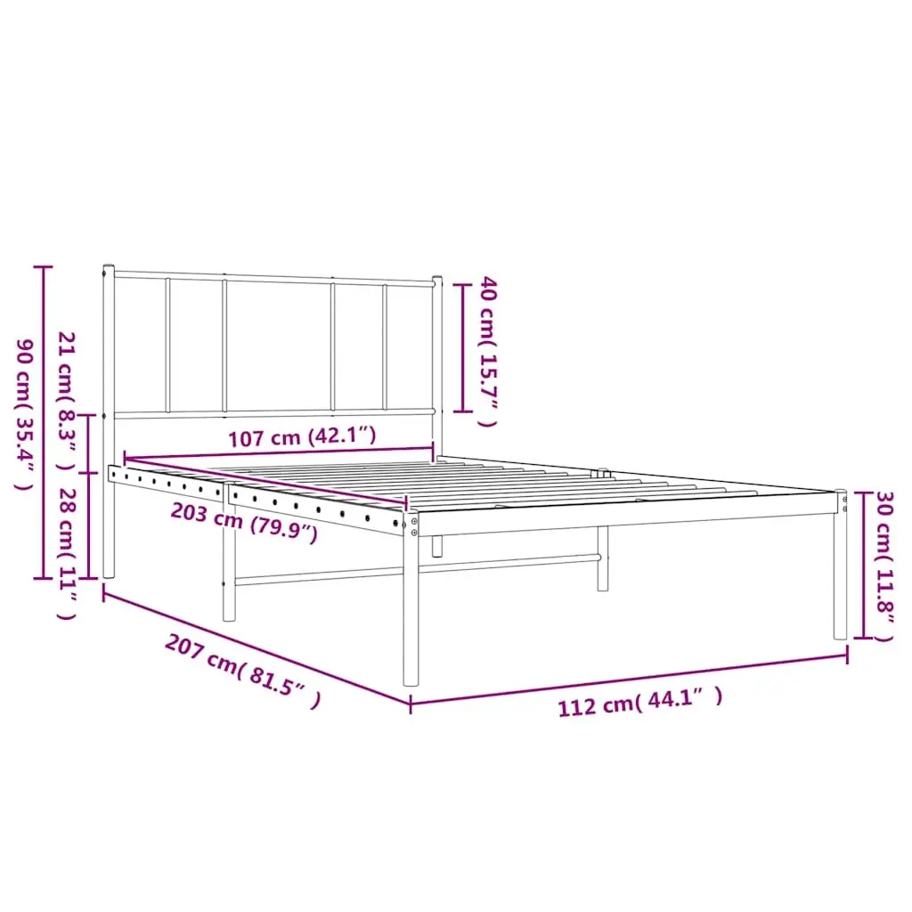 Metal Bed Frame King Single 107x203cm White Headboard Bedroom Furniture Slatted
