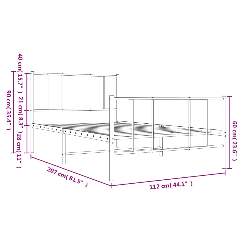 Metal Bed Frame King Single Slatted Base 107x203 cm White