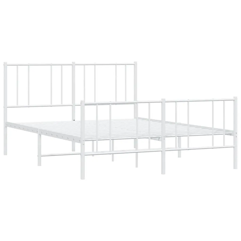 White Metal Bed Frame with Footboard and Slatted Base 135x190cm