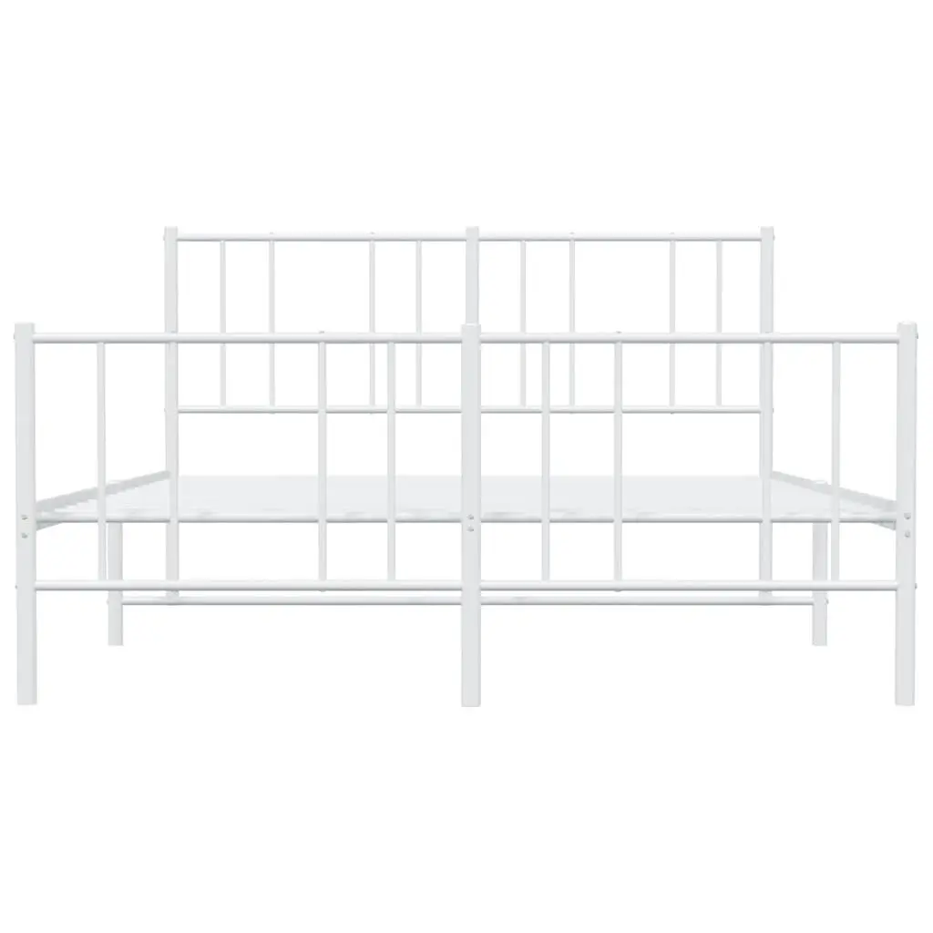 White Metal Bed Frame with Footboard and Slatted Base 135x190cm