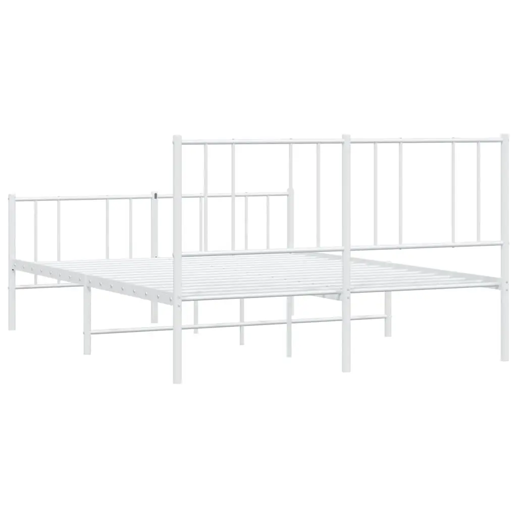 White Metal Bed Frame with Footboard and Slatted Base 135x190cm