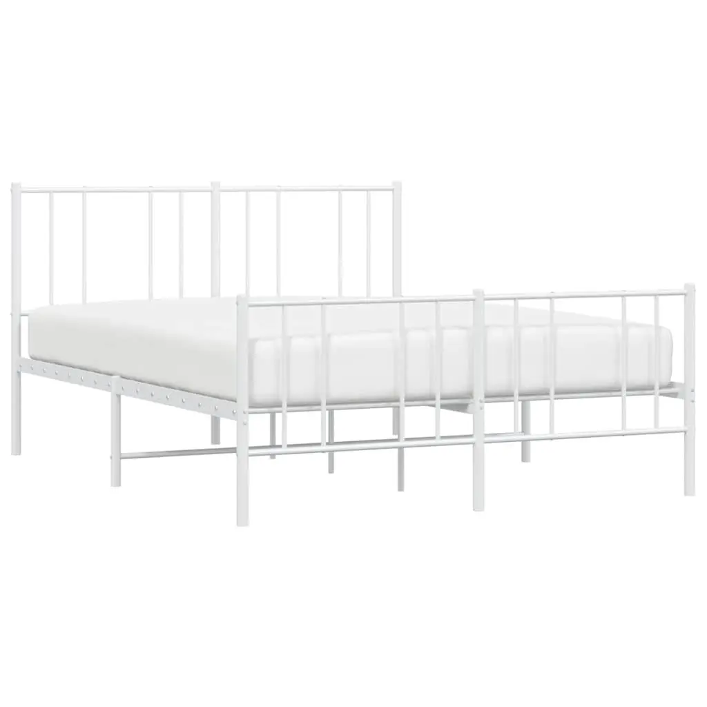 White Metal Bed Frame with Footboard and Slatted Base 135x190cm