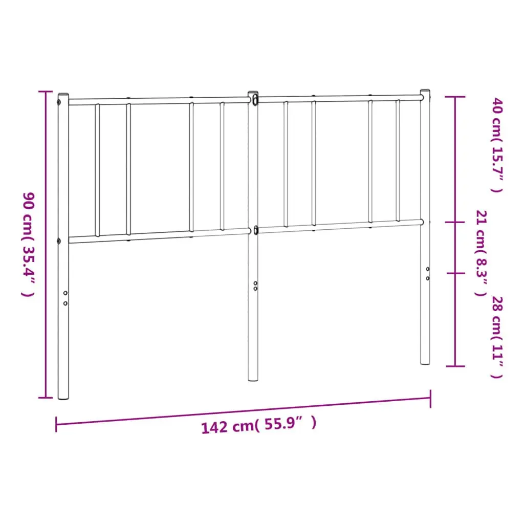 Metal Headboard White 135cm Sturdy Support Powder-coated Steel Construction