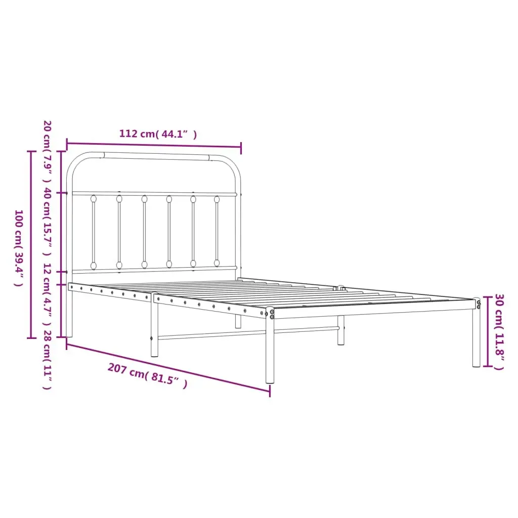Metal Bed Frame King Single Steel Platform Black 107x203cm