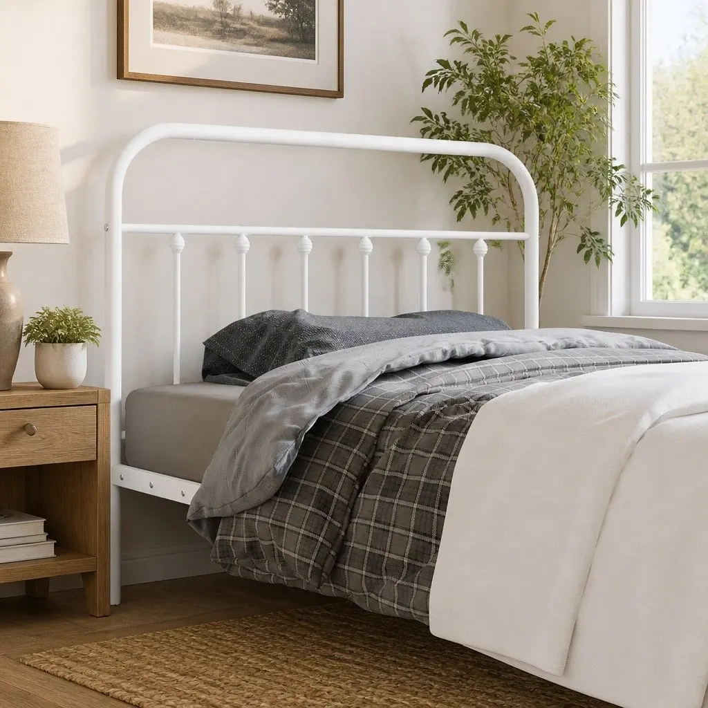 107cm White Metal Headboard for Bed Frame