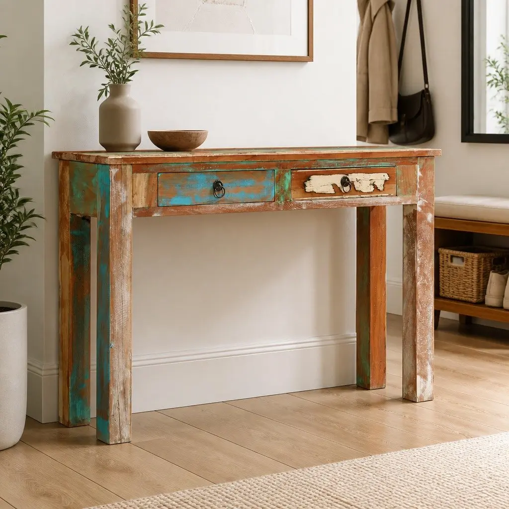 Console Table 110x30x75 cm Solid Reclaimed Wood Entryway Hallway Storage Drawers