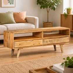 TV Cabinet 110x30x41 cm Solid Wood Mango Brown Retro Storage Unit Media