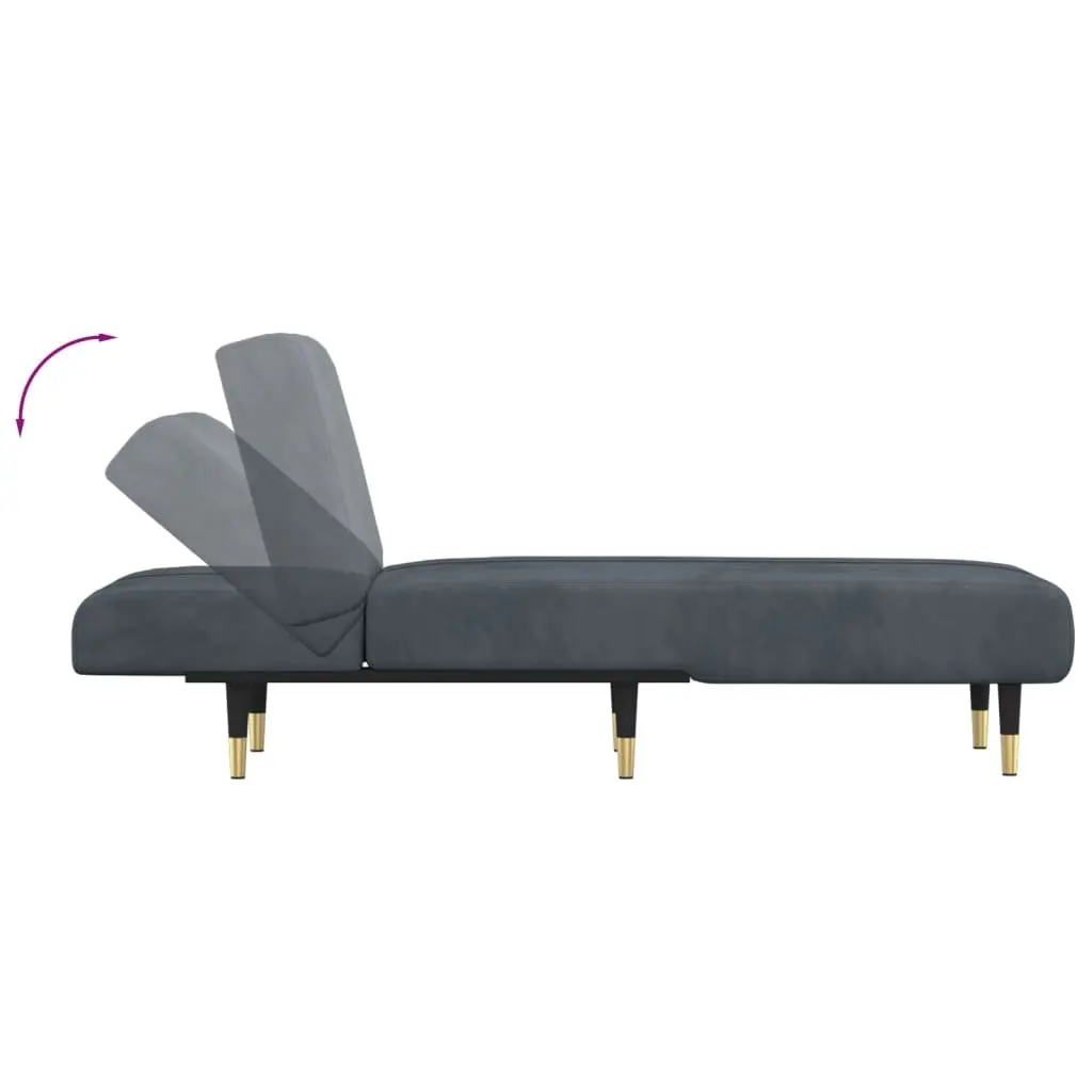 Chaise Longue Convertible Reclining Lounge Sofa Grey Velvet 3 Position