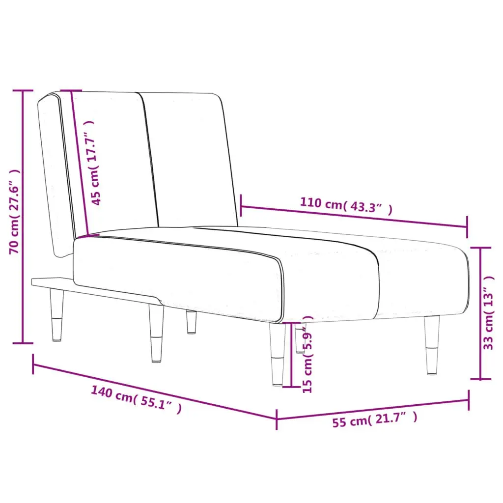 Chaise Longue Convertible Reclining Lounge Sofa Grey Velvet 3 Position