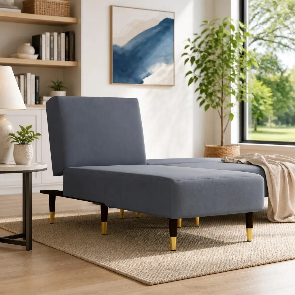 Chaise Longue Recliner Convertible Velvet Lounger 3-Position