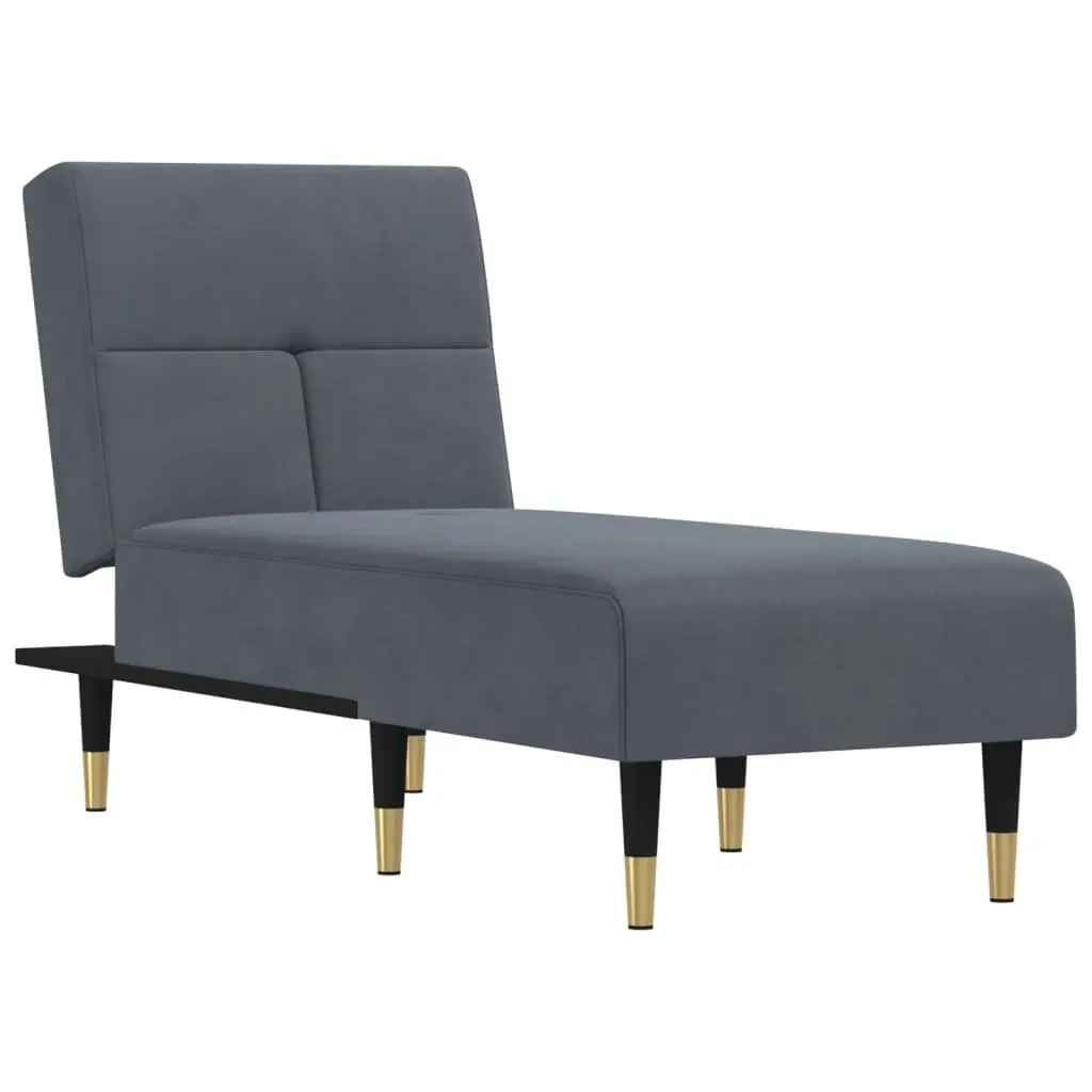 Reclining Chaise Longue Sleeper Adjustable Grey Velvet Lounge Chair 3-Position