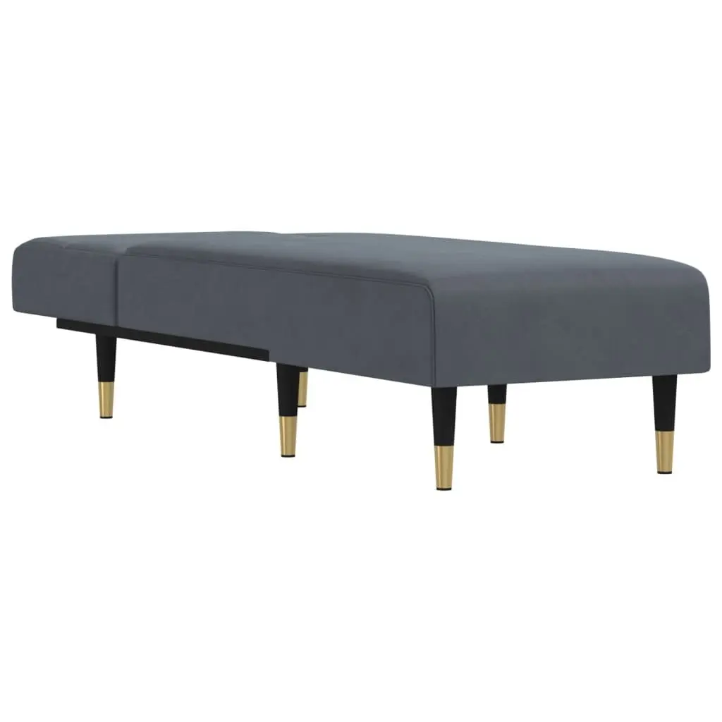 Reclining Chaise Longue Sleeper Adjustable Grey Velvet Lounge Chair 3-Position