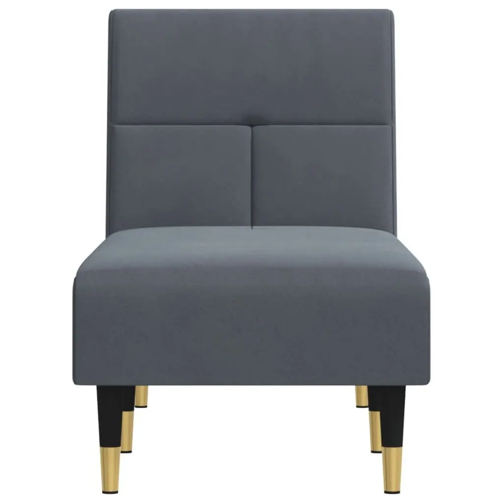 Reclining Chaise Longue Sleeper Adjustable Grey Velvet Lounge Chair 3-Position