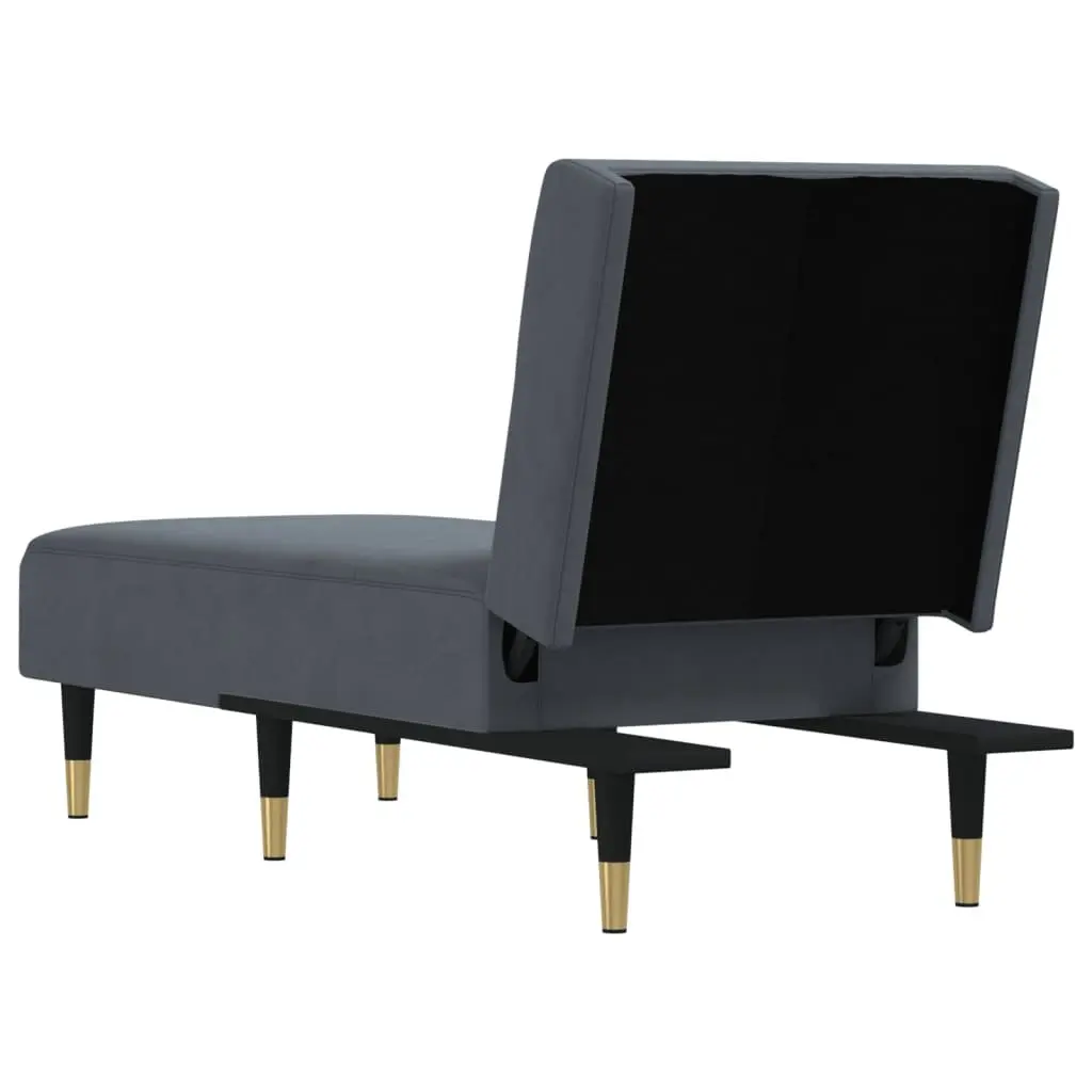 Reclining Chaise Longue Sleeper Adjustable Grey Velvet Lounge Chair 3-Position