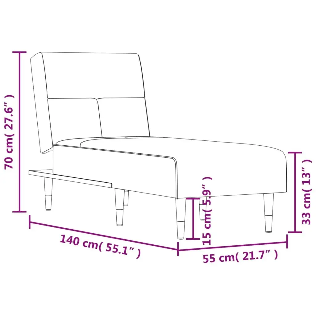 Reclining Chaise Longue Sleeper Adjustable Grey Velvet Lounge Chair 3-Position