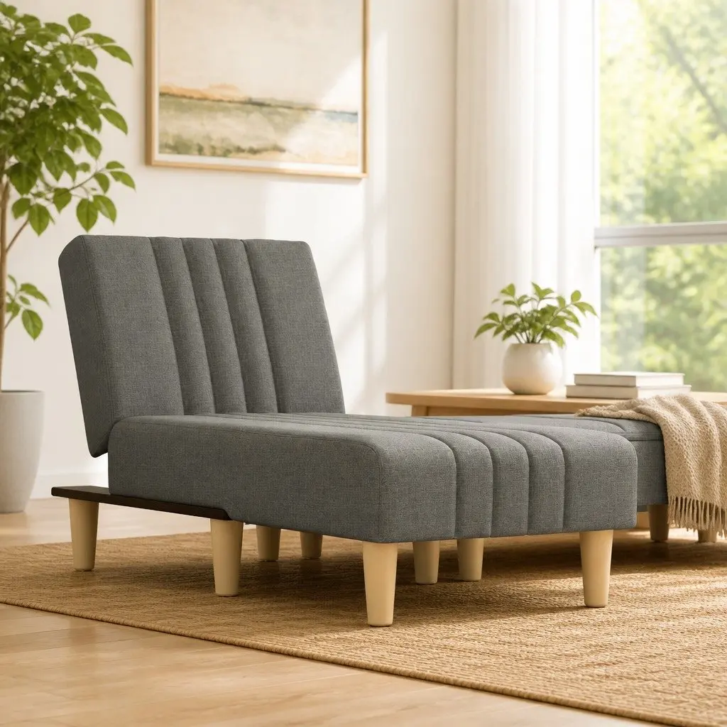 Convertible Grey Fabric Lounge Chair Chaise Longue 3-Position Reclining Sofa