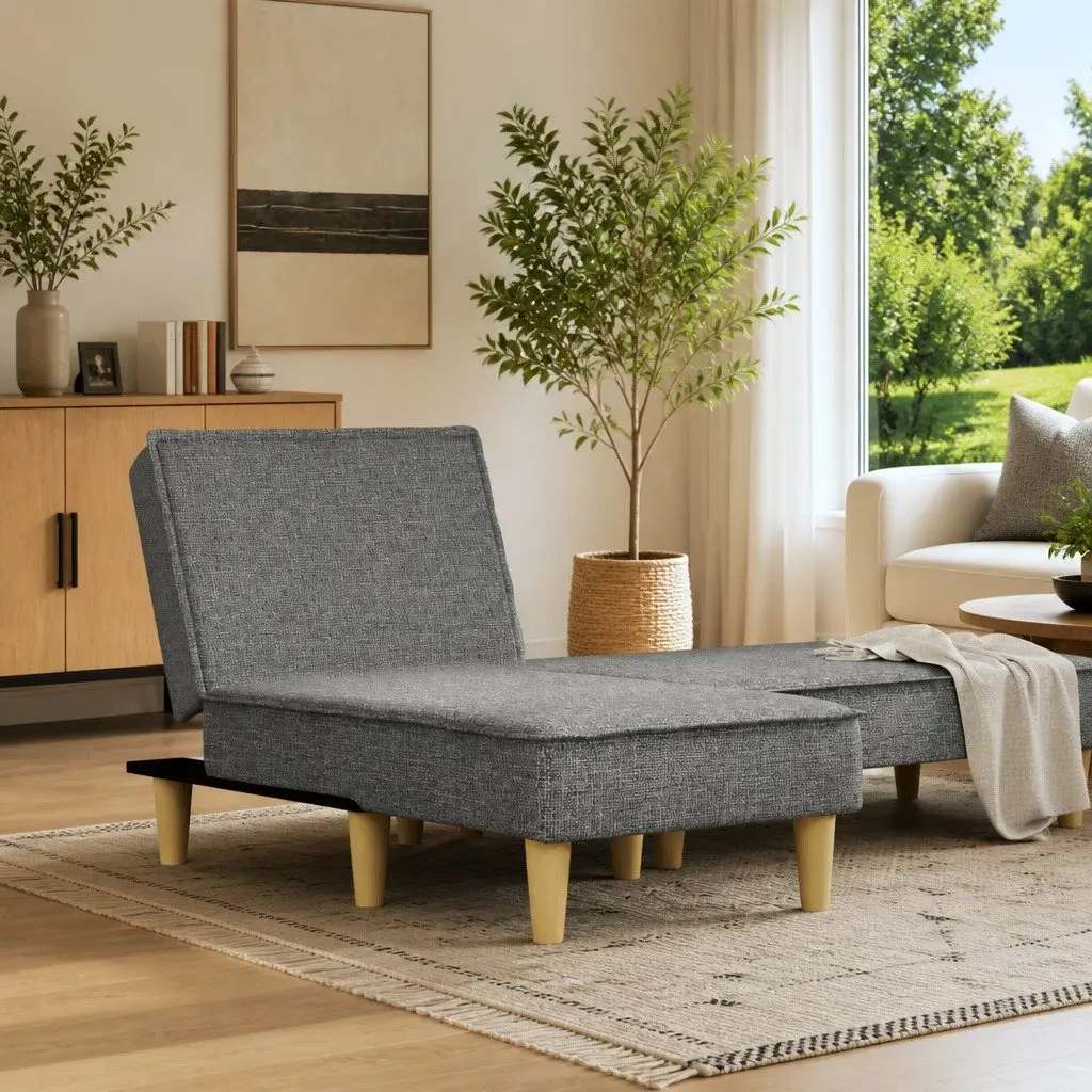 Lounge Chair Convertible Dark Grey Fabric Chaise Longue 3 Positions