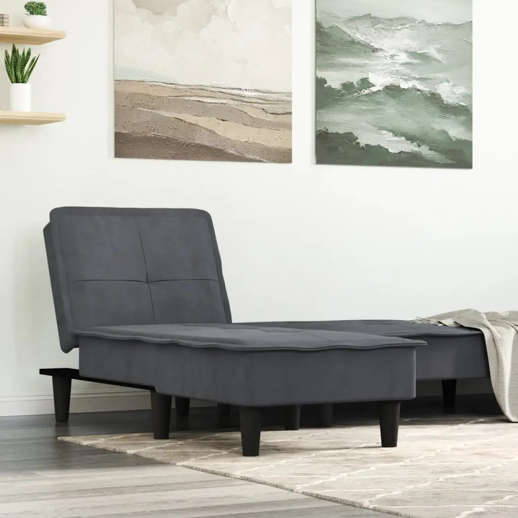 Convertible Grey Velvet Chaise Longue Lounge Chair Multi-Position Sofa Bed
