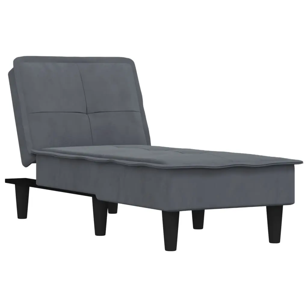 Convertible Grey Velvet Chaise Longue Lounge Chair Multi-Position Sofa Bed