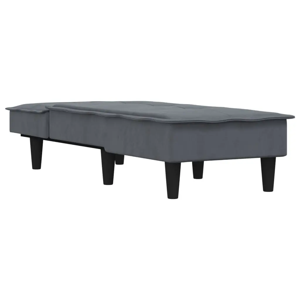 Convertible Grey Velvet Chaise Longue Lounge Chair Multi-Position Sofa Bed